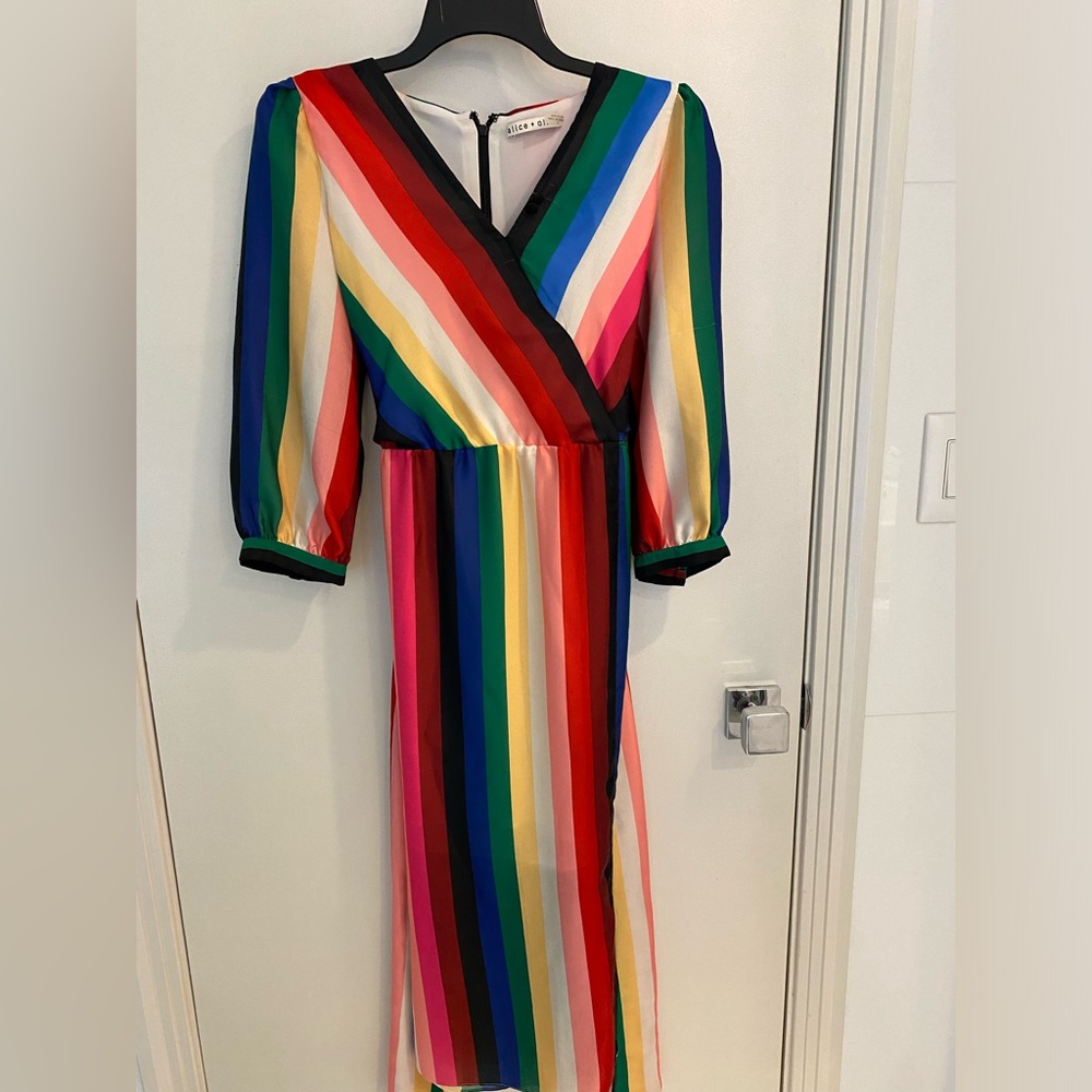 Alice and Olivia rainbow striped midi dress